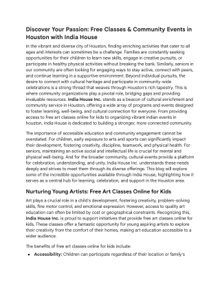 Free Classes & Community Events in Houston with India House