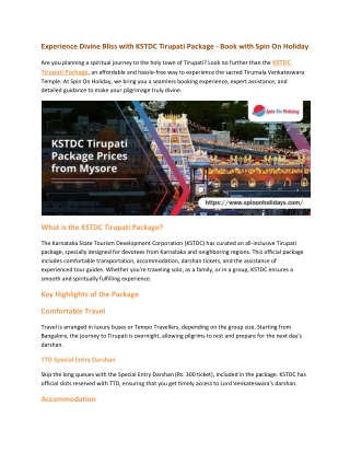 Experience Divine Bliss with KSTDC Tirupati Package