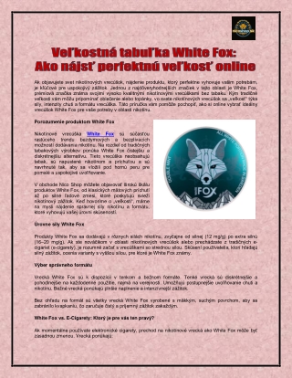 Veľkostná tabuľka White Fox Ako nájsť perfektnú veľkosť online