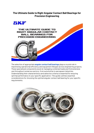 Precision Engineering with Right Angular Contact Ball Bearings
