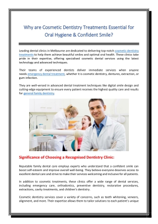 Why are Cosmetic Dentistry Treatments Essential for Oral Hygiene & Confident Smile