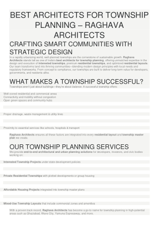 Best Architects for Township Planning Raghava Architects