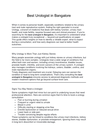 Best Urologist in Bangalore