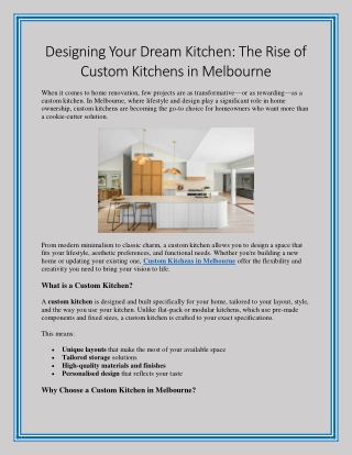 Designing Your Dream Kitchen The Rise of Custom Kitchens in Melbourne