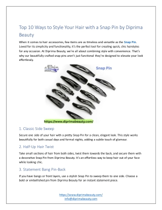 Top 10 Ways to Style Your Hair with a Snap Pin by Diprima Beauty
