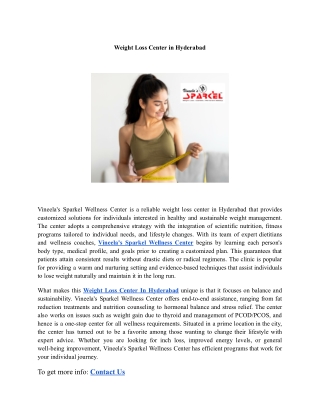 Weight Loss Center in Hyderabad  | Vineela’s Sparkel Wellness Center