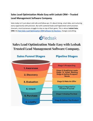 Sales Lead Optimization Made Easy with Ledsak Sales CRM Trusted Lead Management Software Company