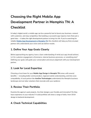 Choosing the Right Mobile App Development Partner in Memphis TN_ A Checklist