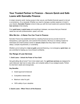 Fast, Safe & Hassle-Free Loans with Kannattu Finance – Your Trusted Financial Pa