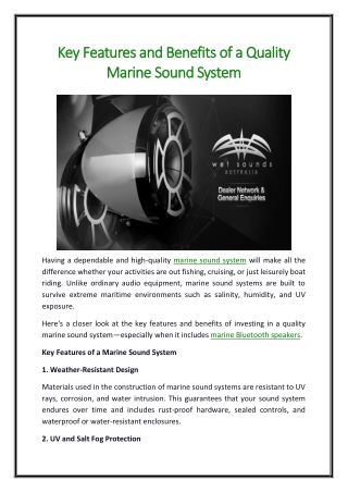 Key Features and Benefits of a Quality Marine Sound System