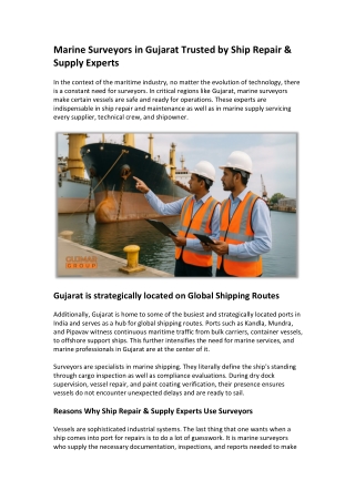 Marine Surveyors in Gujarat Trusted by Ship Repair & Supply Experts