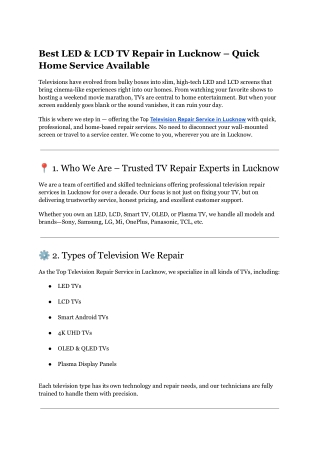 Best LED & LCD TV Repair in Lucknow – Quick Home Service Available