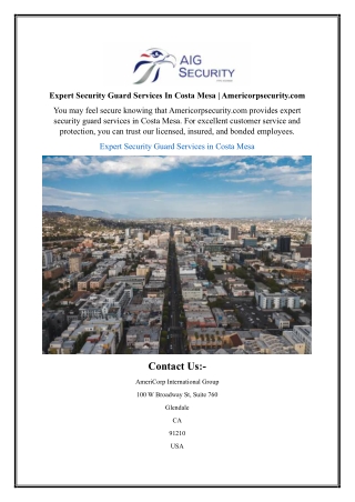 Expert Security Guard Services In Costa Mesa | Americorpsecurity.com