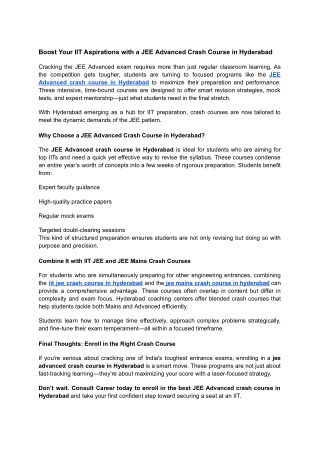 Boost Your IIT Aspirations with a JEE Advanced Crash Course in Hyderabad