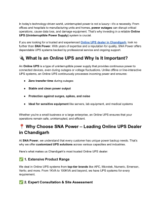 Top Online UPS Dealer in Chandigarh – SNA Power