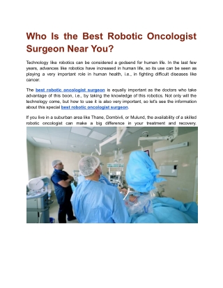 Who Is the Best Robotic Oncologist Surgeon Near You