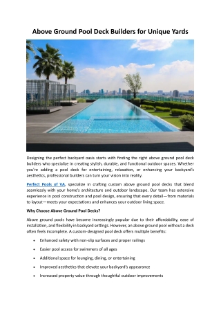 Above Ground Pool Deck Builders for Unique Yards