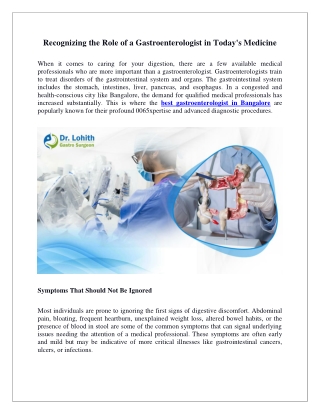 Recognizing the Role of a Gastroenterologist in Today's Medicine