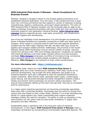 M3M Industrial Plots Sector 9 Manesar - Smart Investment for Business Growth