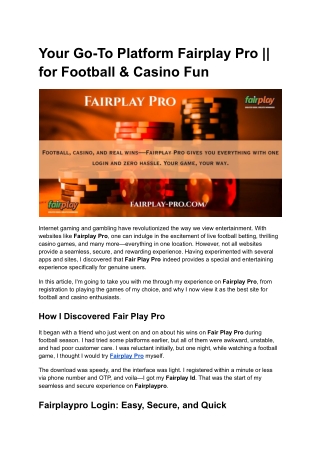 Your Go-To Platform Fairplay Pro __ for Football & Casino Fun