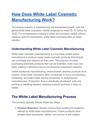 How Does White Label Cosmetic Manufacturing Work?