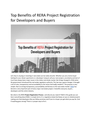 Top Benefits of RERA Project Registration for Developers and Buyers