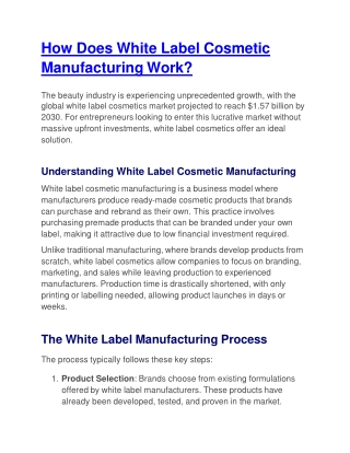 How Does White Label Cosmetic Manufacturing Work?
