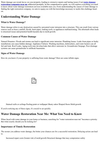 Water Damage Restoration Near Me: What You Need to Know