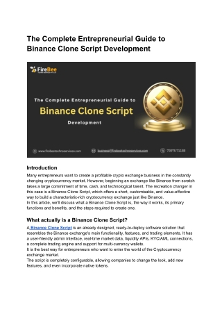 The Complete Entrepreneurial Guide to Binance Clone Script Development