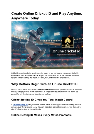 Create Online Cricket ID and Play Anytime, Anywhere Today