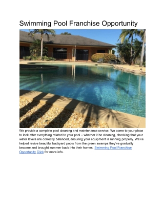 Swimming Pool Franchise Opportunity