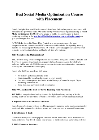Best Social Media Optimization Course with Placement