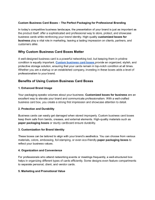 Custom Business Card Boxes – The Perfect Packaging for Professional Branding