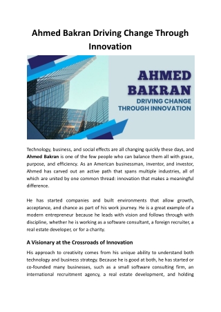 Ahmed Bakran Driving Change Through Innovation