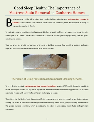 Good Sleep Health - The Importance of Mattress Stain Removal in Canberra Homes