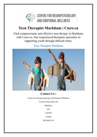 Teen Therapist Markham | Cnew.ca