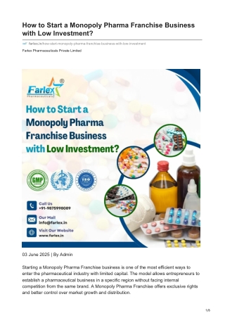 How to Start a Monopoly Pharma Franchise Business with Low Investment?
