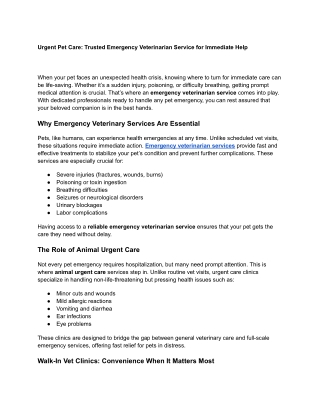 Urgent Pet Care_ Trusted Emergency Veterinarian Service for Immediate Help