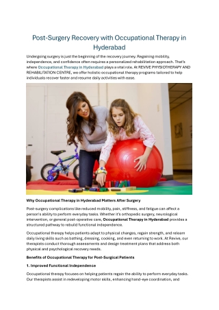 Post-Surgery Recovery with Occupational Therapy in Hyderabad
