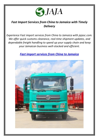 Fast Import Services from China to Jamaica with Timely Delivery