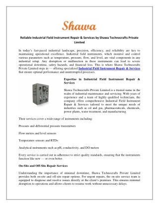 Reliable Industrial Field Instrument Repair & Services by Shawa Technocrafts Private Limited