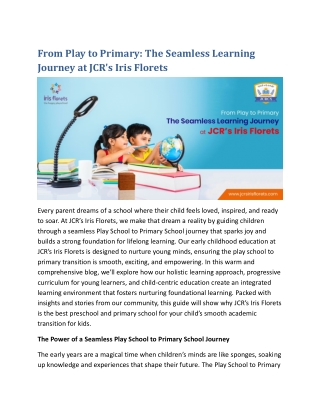 From Play to Primary: The Seamless Learning Journey at JCR's Iris Florets