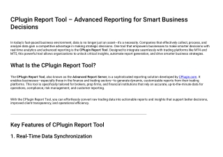 CPlugin Report Tool – Advanced Reporting for Smart Business Decisions