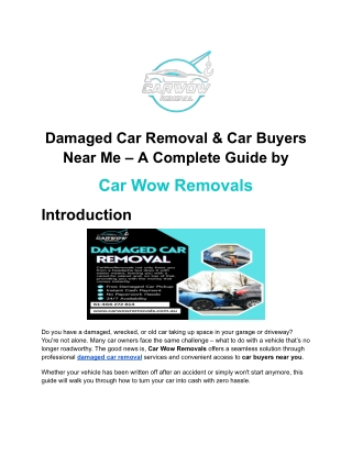 Quick & Hassle-Free Damaged Car Removal by Car Wow Removals