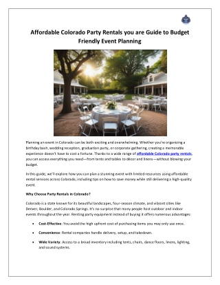 Affordable Colorado Party Rentals you are Guide to Budget Friendly Event Planning