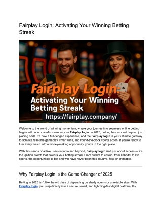 Fairplay Login_ Activating Your Winning Betting Streak