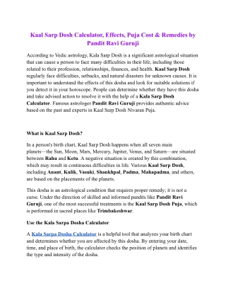 Kaal Sarp Dosh Calculator, Effects, Puja Cost & Remedies by Pandit Ravi Guruji