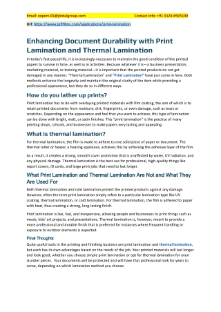 Enhancing Document Durability with Print Lamination and Thermal Lamination