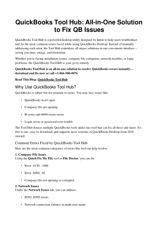 QuickBooks Tool Hub – Fix QuickBooks Errors Easily