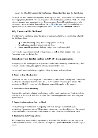 Apply for SBA 504 Loans with Confidence—Finnection Gets You the Best Rates